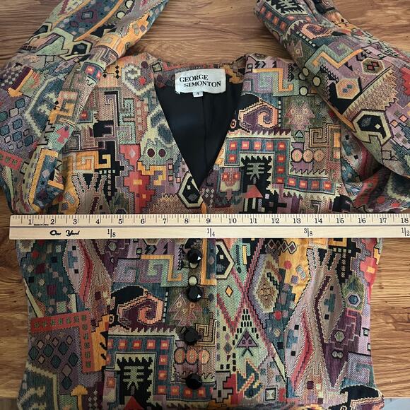 George Simonton Vintage Aztec Tapestry Print Button Front Blazer Size 4 - Picture 12 of 13
